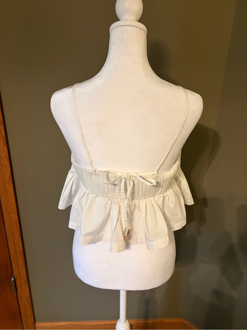 Free People Cream Ruffle-Hem Spaghetti Strap Cami - Picture 3 of 6